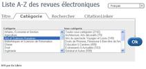 Recherche de revues par catégorie proposée par la liste A-Z
