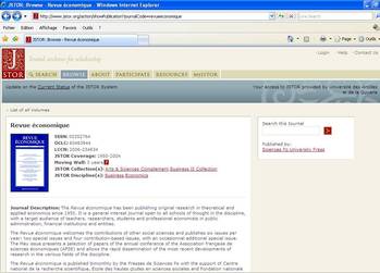 Page d'accueil de Revue &eacute;conomique