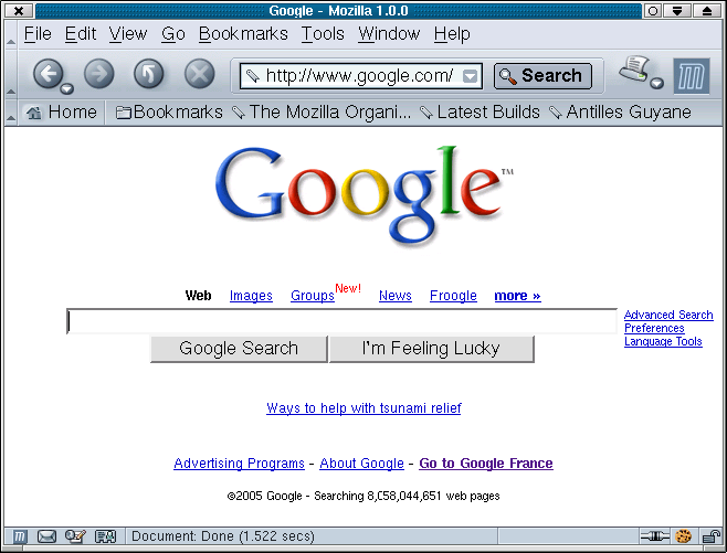 Page d'accueil de
Google en 2005