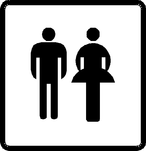 Symbole courant pour indiquer les toilettes, composé de deux
  silhouettes stylisées, une d'homme et une de femme